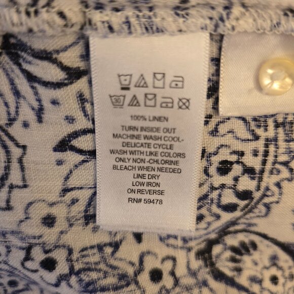 SIGRID OLSEN 100% LINEN TOP SIZE LARGE NAVY WHITE FLORAL PRINT LIGHTWEIGHT - Picture 6 of 7